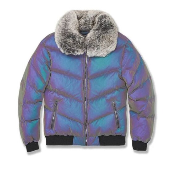 NEW MENS SIZE XL JORDAN CRAIG PUFFER BOMBER JACKET COAT Iridescent Fur Glow - Picture 2 of 3